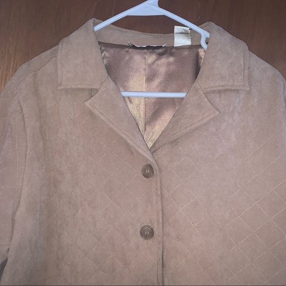 Women’s Large (L) LEMON GRASS Tan Washable Suede Lined Button Up Quilted Coat EC - Picture 2 of 8
